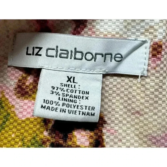 Liz Claiborne Jacket Large Pink Floral Long Open‎ Front Blazer Textured Cotton - Picture 5 of 8